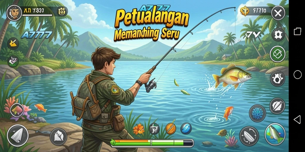 Screenshot A7777 menampilkan pengalaman menarik saat memancing.