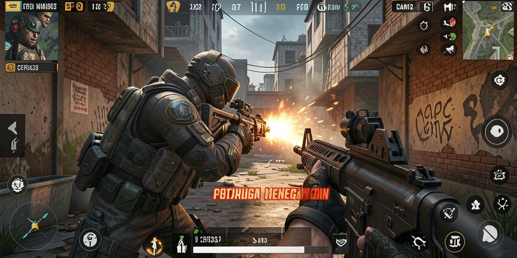 Tampilan aksi seru dalam CERIA33 yang menampilkan gameplay FPS.