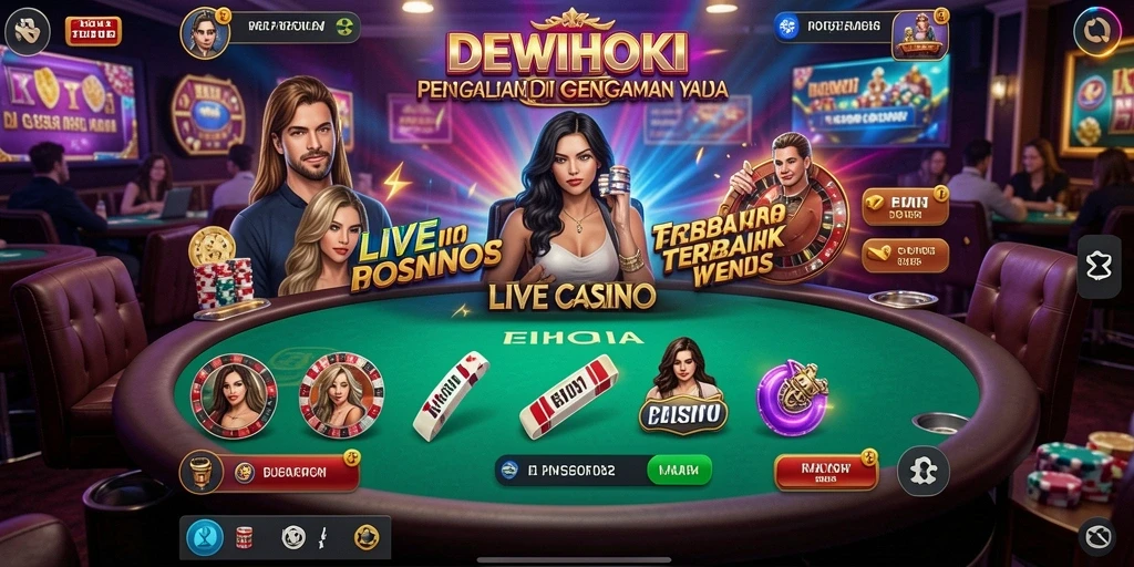 Screenshot gameplay DEWIHOKI yang menampilkan suasana Live Casino yang seru.