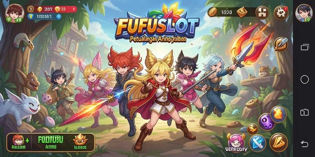 Tampilan antarmuka menarik dari gameplay <strong>FUFUSLOT</strong> dengan karakter anime yang keren.