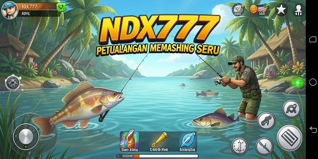 Gameplay IDX777 yang seru saat memancing ikan.
