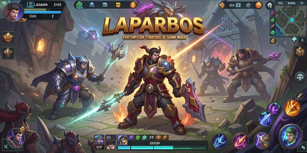 Tangkapan layar utama LAPARBOS menampilkan aksi pertempuran seru dalam game MOBA.