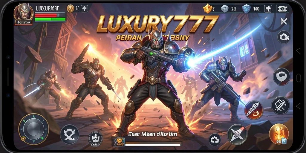 Tampilan aksi mendebarkan dalam gameplay LUXURY777 di layar.
