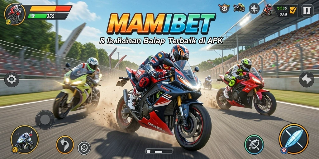 Tampilan aksi balapan motor dalam MAMIBET yang seru.