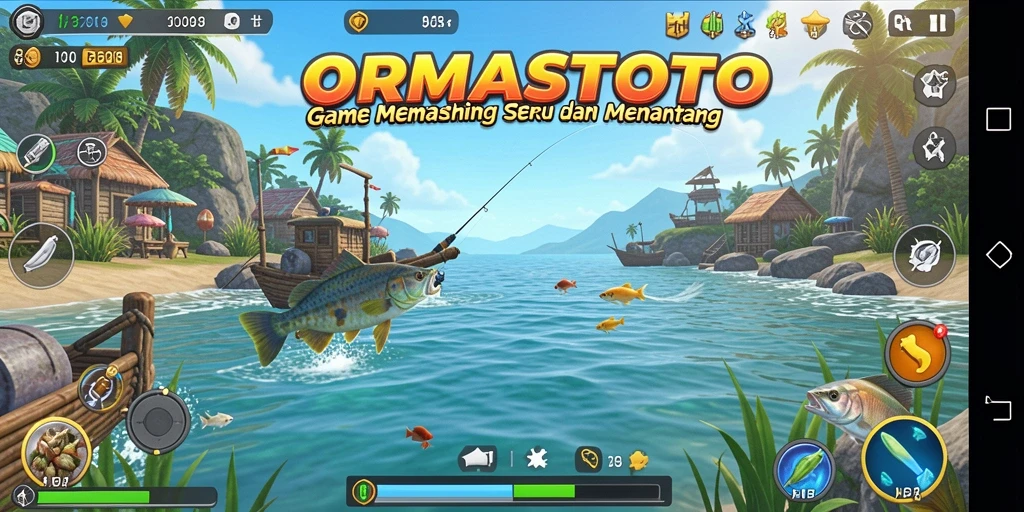 Screenshot gameplay ORMASTOTO menampilkan pengalaman memancing yang seru.