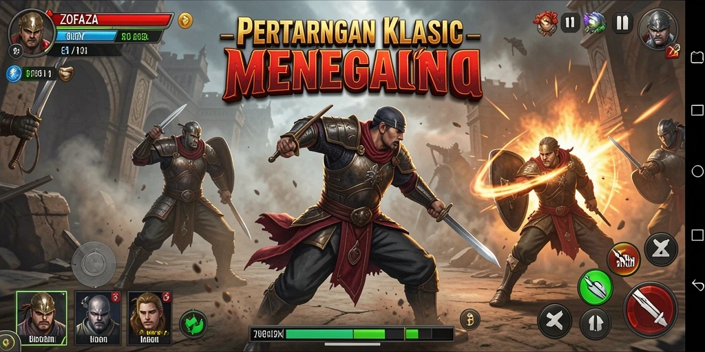 Gameplay ZOFAZA dalam pertarungan seru dan dinamis.